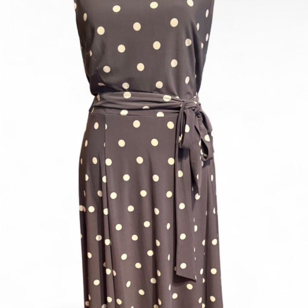 Anne Klein Gray and White Polka Dot Midi Dress - Picture 5 of 8